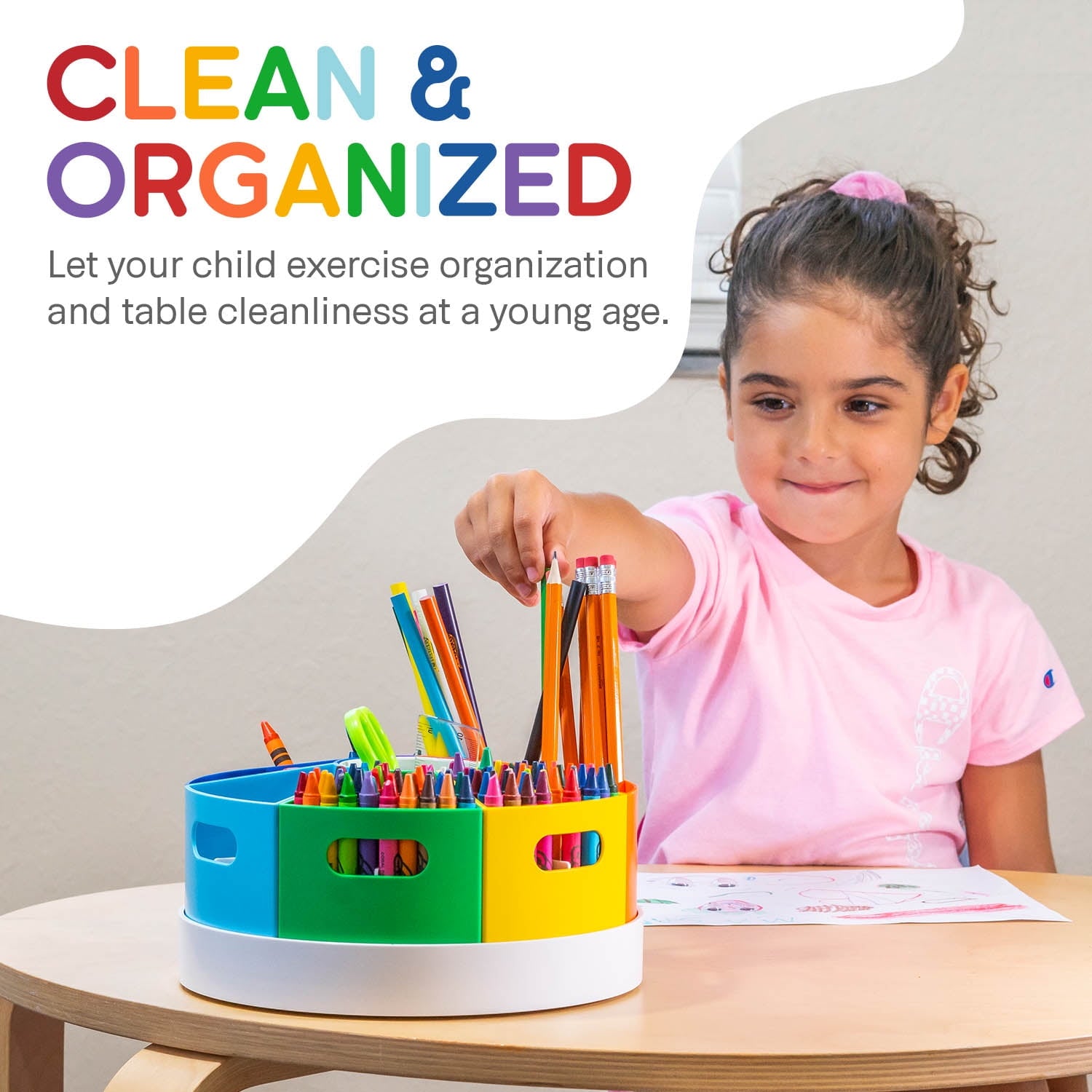 Crayon Organizer for Kids with Removable Dividers - Lazy Susan School Art Supplies Caddy , Markers & Pencils Holder ,... - Image 6