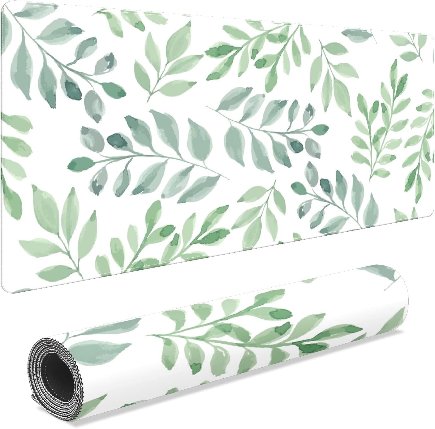 Watercolor Green Leaves Desk Mat, Desk Accessory, Cute Workspace, Trendy Workspace, Trendy, 35.4x15.7in Large Gaming Mouse Pad, Cute Desk To - Image 2