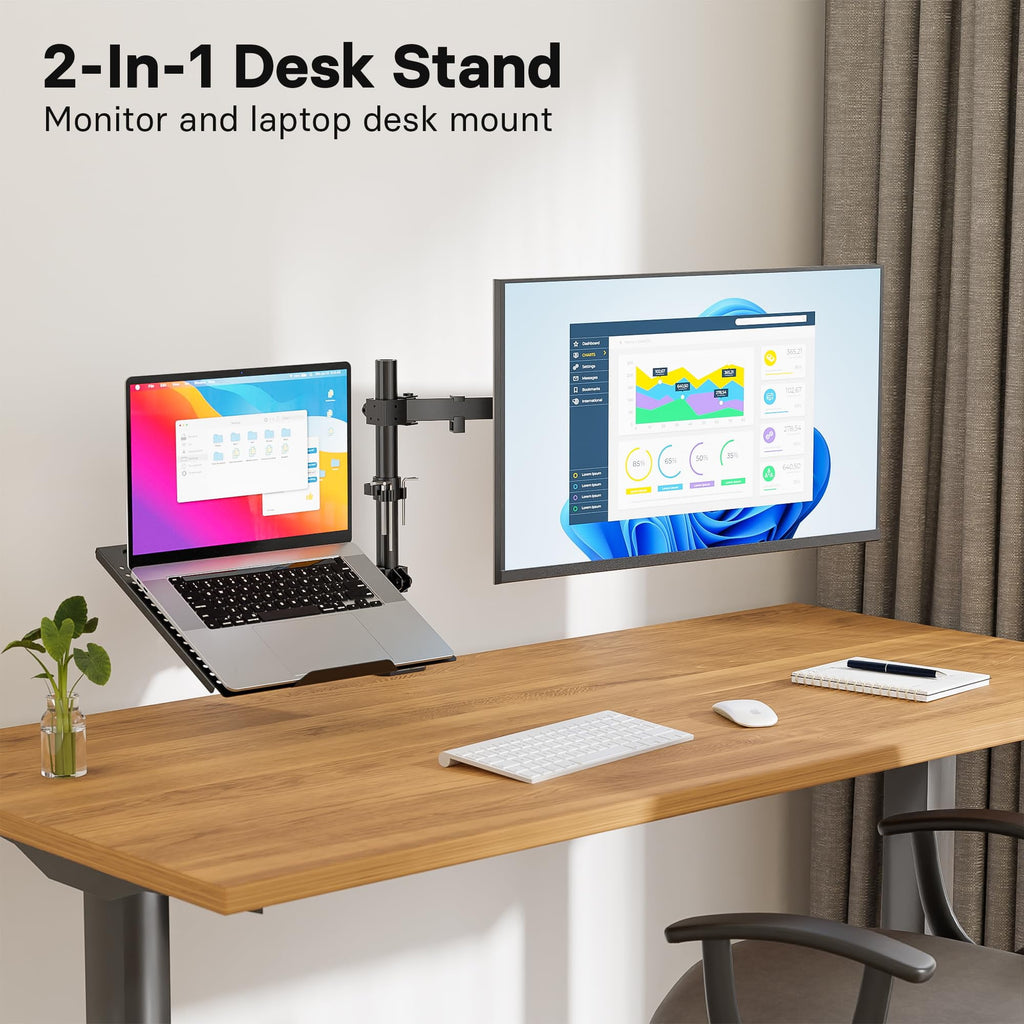 Monitor and Laptop Mount Stand, Fully Adjustable Monitor Arm with Vented Tray for 13" to 32" LCD Screens and Notebook... - Image 2