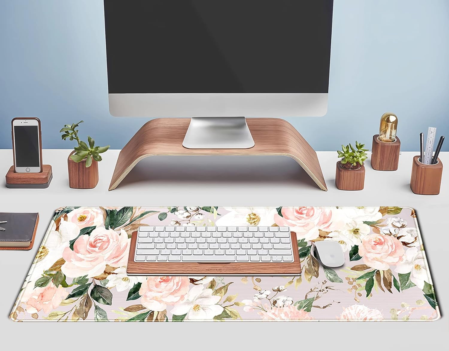 Pink Flowers Keyboard Pad PC Gaming Desk Mat Desk Mouse Pads Green Leaves Floral Mouse Pad Large, Computer XL Big Mou... - Image 5