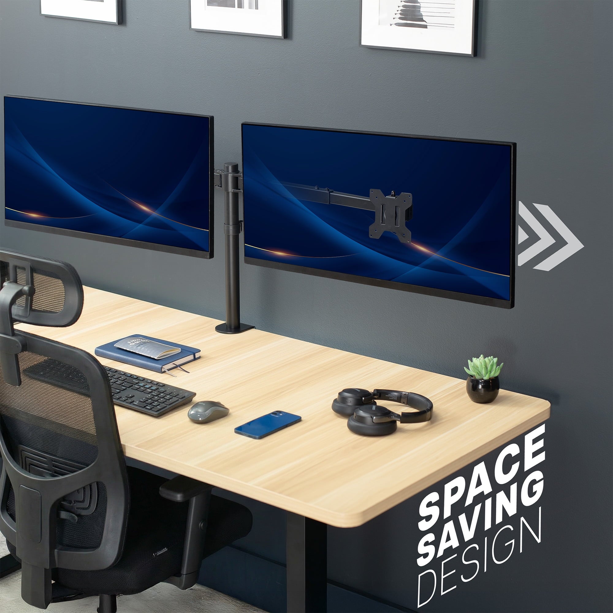 Telescoping Dual Ultrawide 27" to 38" Monitor Heavy Duty Desk Mount Stand - Image 2