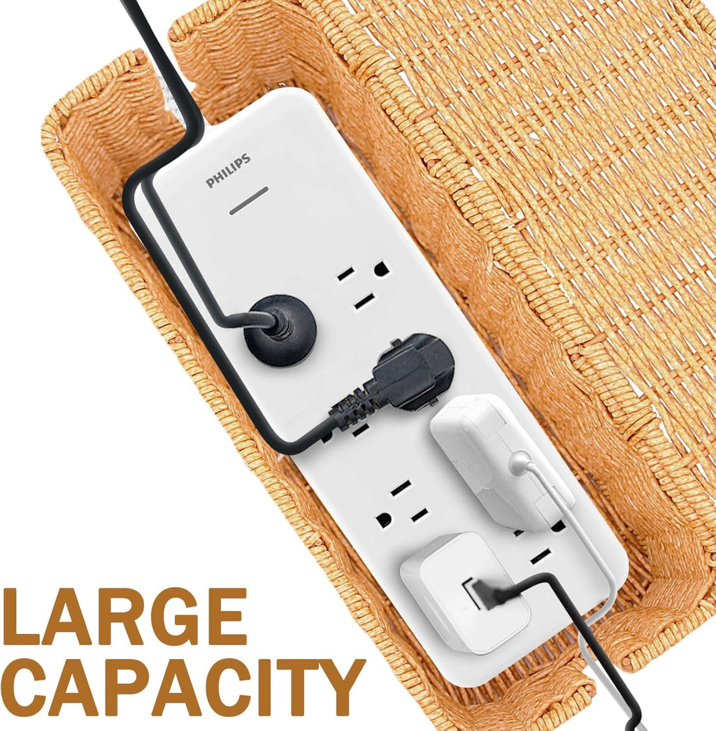 Cable Management Box, Handmade Imitation Rattan Cord Cable Organizer, Open Slots Cords Hider Box Cord Basket Under Desk Cord Organizer for C - Image 6