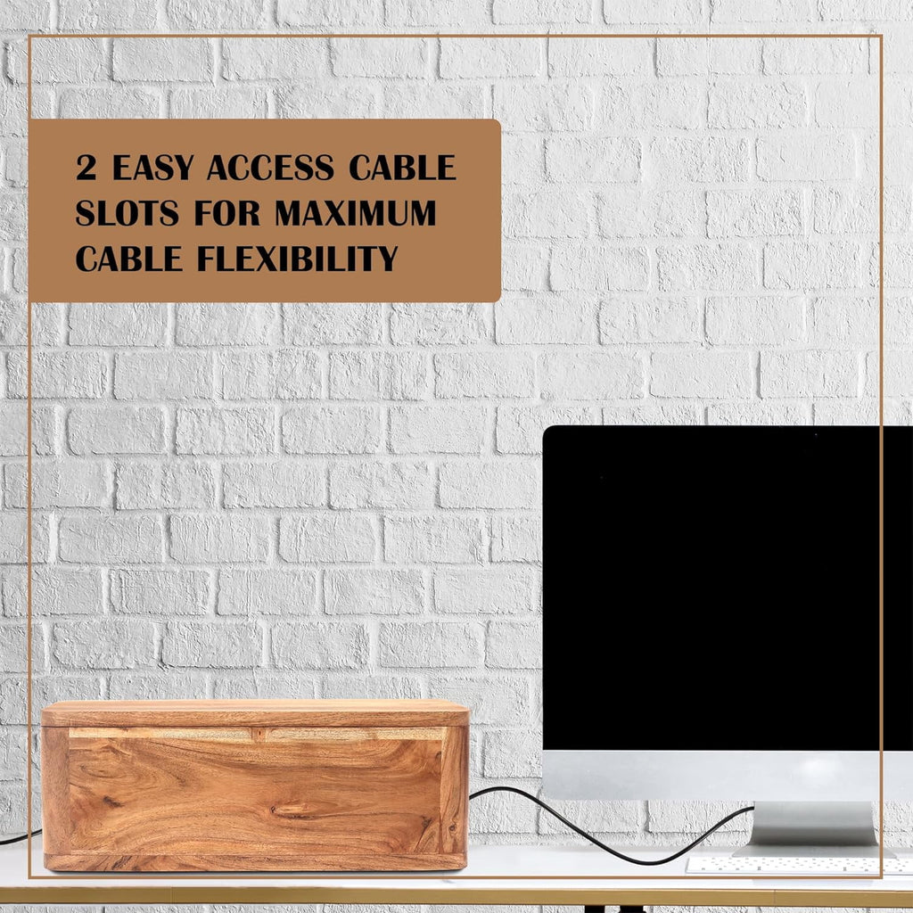 Large Cable Management Box - Acacia Wood Cable Organizer Box and Power Strip Box for Electrical Cord Management - Des... - Image 6