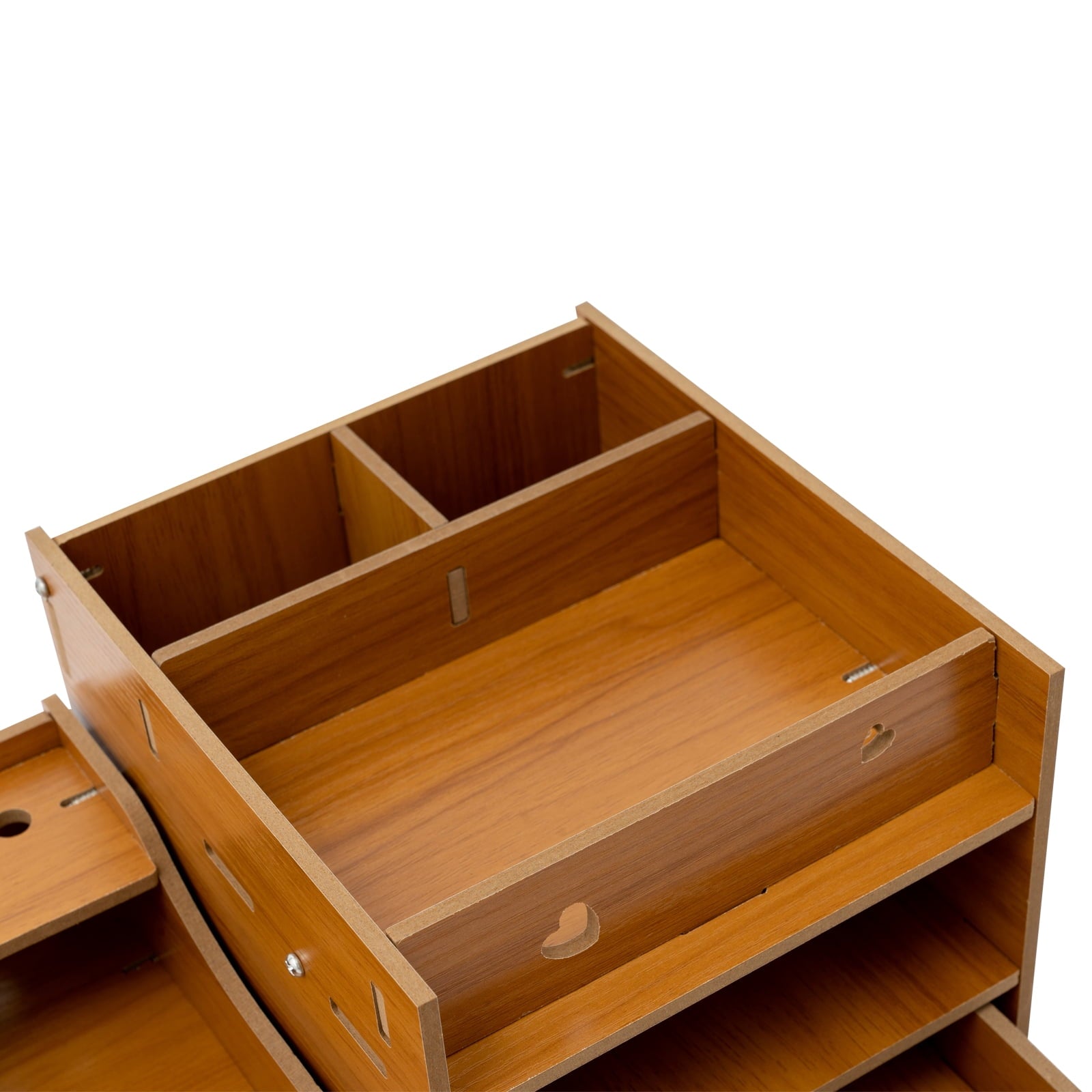 with Storage Cabinet Adjustable Laptop Riser Shelf & Lockable Drawer 2-in-1 Cherry Wood Desk Organizer - Image 5