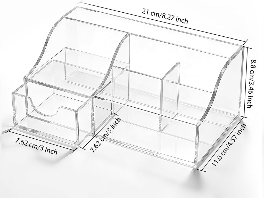 HBlife Acrylic Pen Holder and Desk Organizer, Office Caddy Storage, 6 Compartments - Image 3