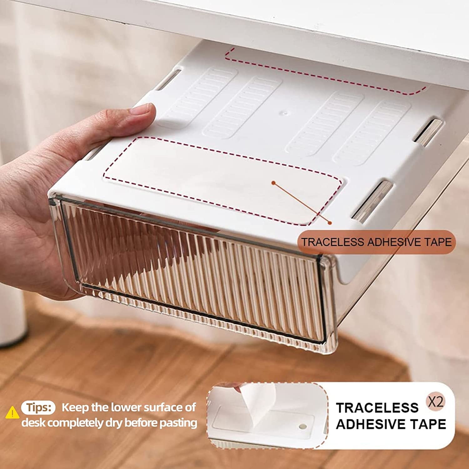 2 Pack Under Desk Drawer Slide out, Hidden Under Table Organizer for Office Storage, Desks Accessories - Image 6