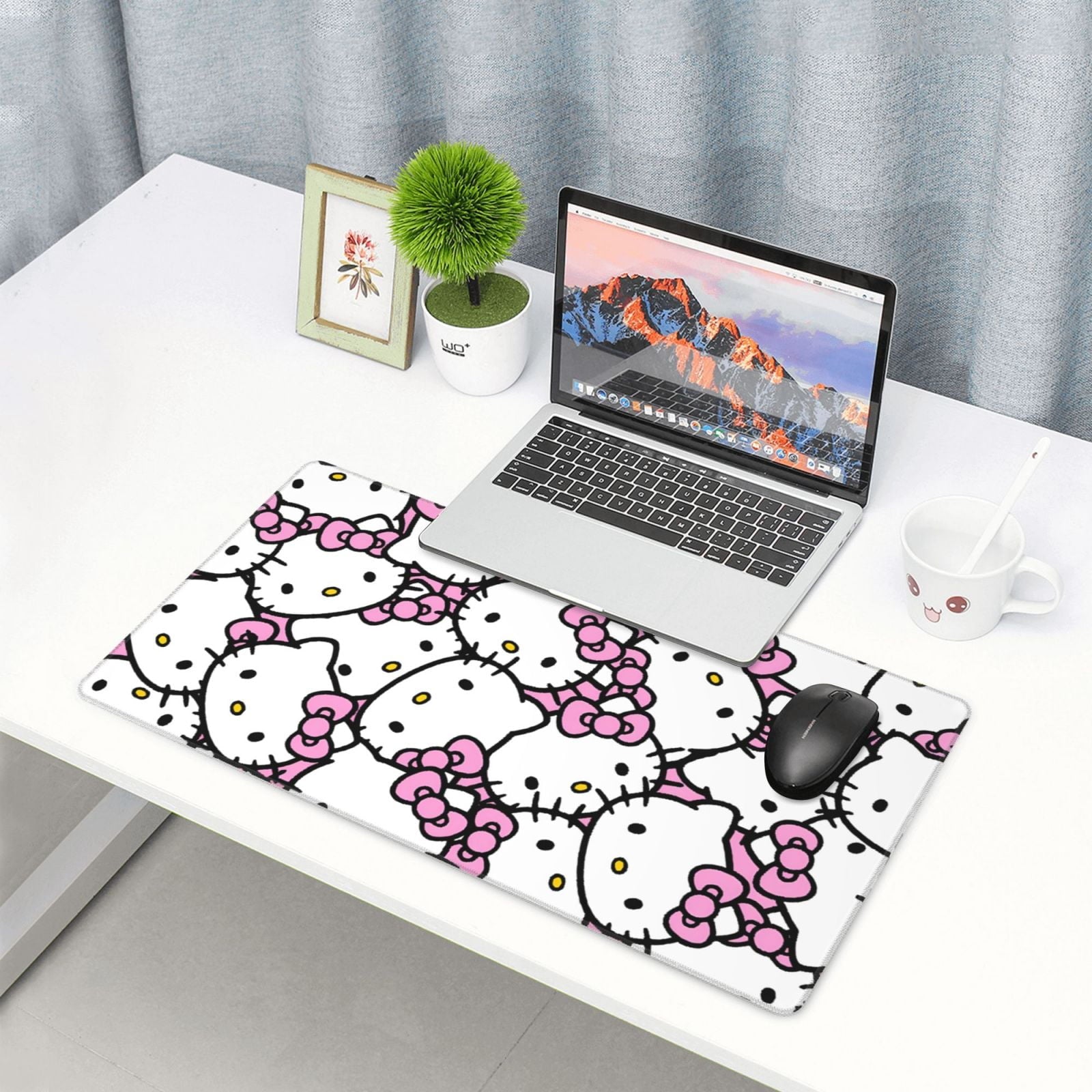Extra Large Gaming Mouse Pad Non-Slip Rubber Hello Kitty Mousepad with Stitched Edges Desk Pad Mat for Office Home 15.8x29.5 in - Image 6