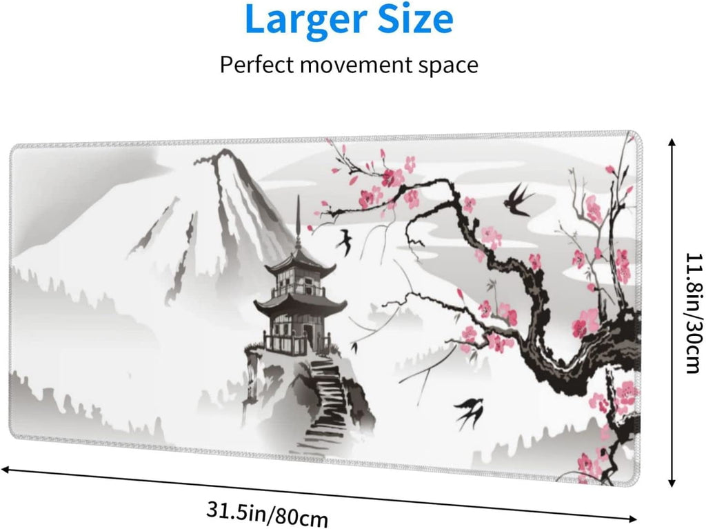 Japanese Cherry Blossom Gaming Mouse Pad Non-Slip Rubber Base 31.5×11.8 with Stitched Edges Waterproof Pads Computer ... - Image 2