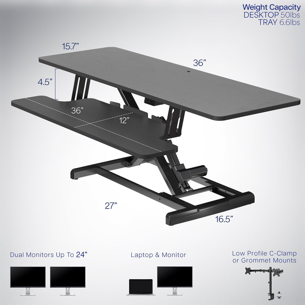 Black Electric 36" Standing Desk Monitor Riser, Dual Arm Sit Stand Tabletop - Image 3
