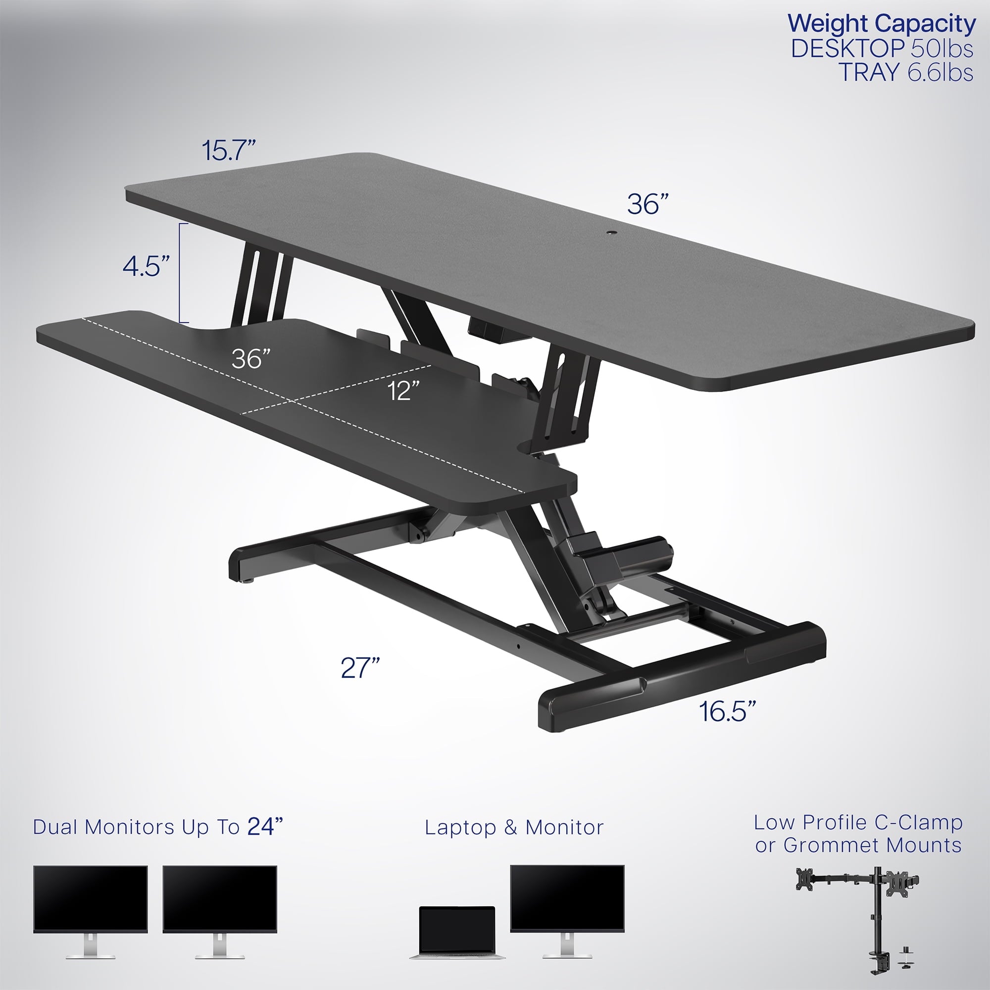 Black Electric 36" Standing Desk Monitor Riser, Dual Arm Sit Stand Tabletop - Image 3