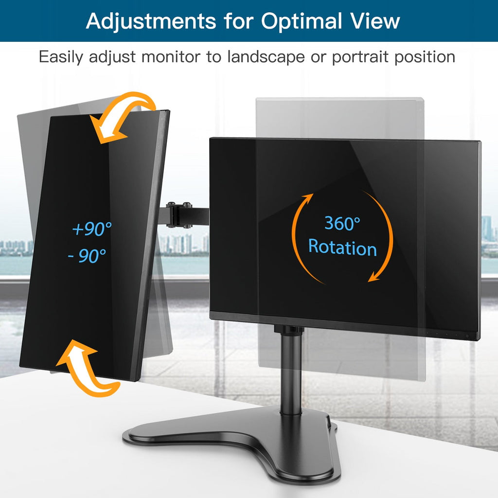 Dual Monitor Stand for Two 13-32 inch Flat Curved LCD Screens with Swivel, Tilt, Rotation & Height Adjustable Free St... - Image 5