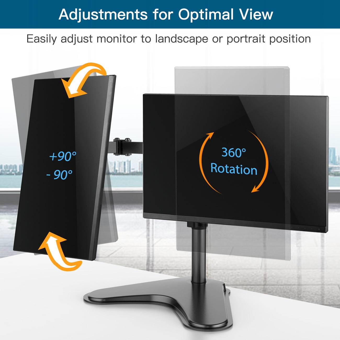 Dual Monitor Stand for Two 13-32 inch Flat Curved LCD Screens with Swivel, Tilt, Rotation & Height Adjustable Free St... - Image 5