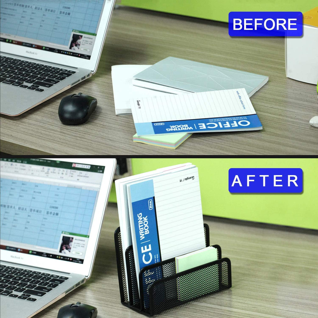 Desk Mail Organizer, Kvago 2 Pack File Holder Letter Sorter with 3 Vertical Upright Metal Mesh Compartments Document, Filing, Folders, Mail, - Image 6