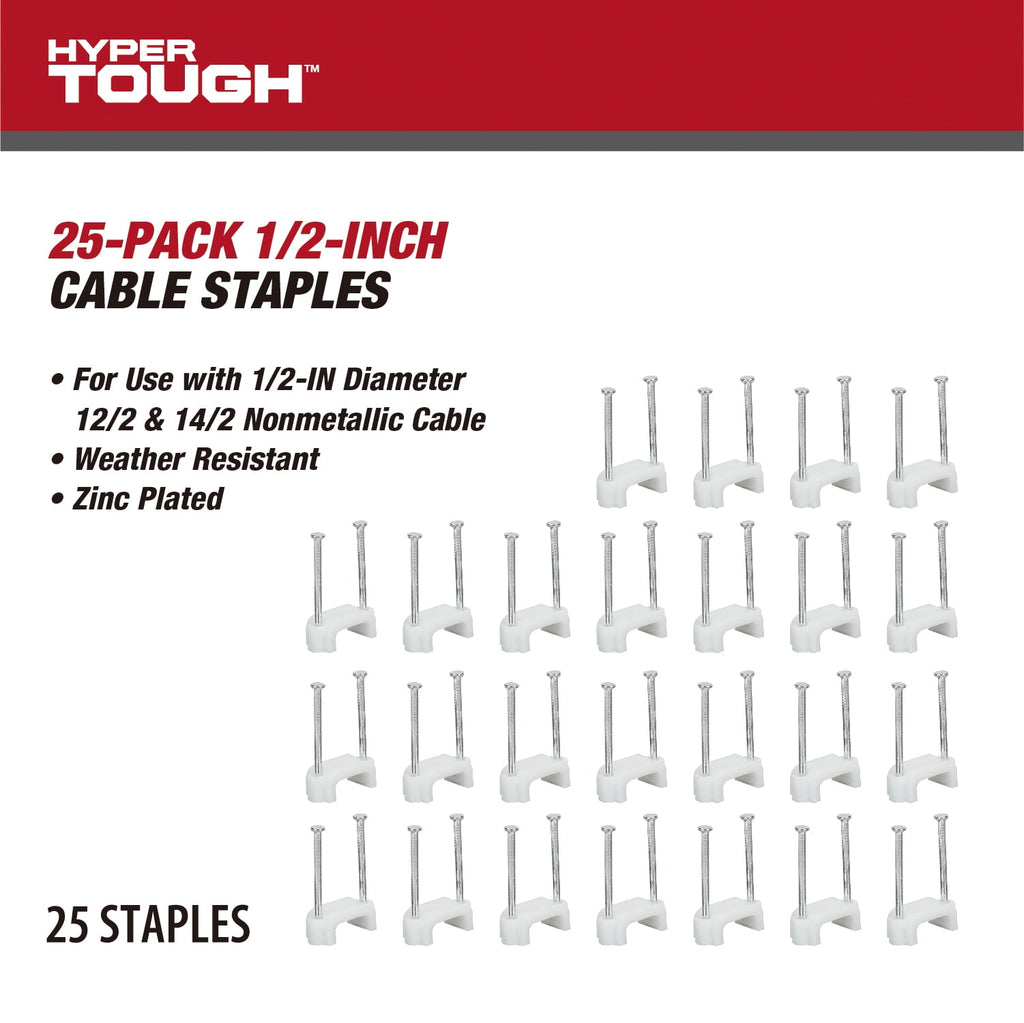 Hyper Tough 25-Pack 1/2-inch Cable Staples, White - Image 2