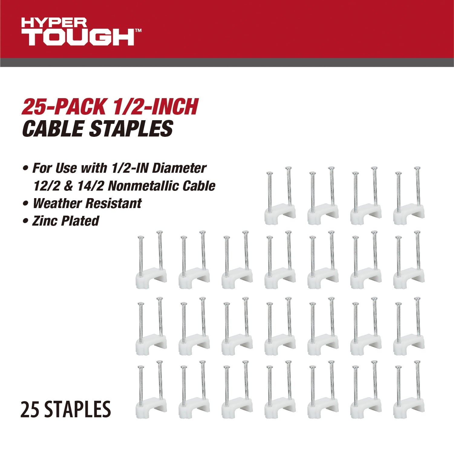 Hyper Tough 25-Pack 1/2-inch Cable Staples, White - Image 2