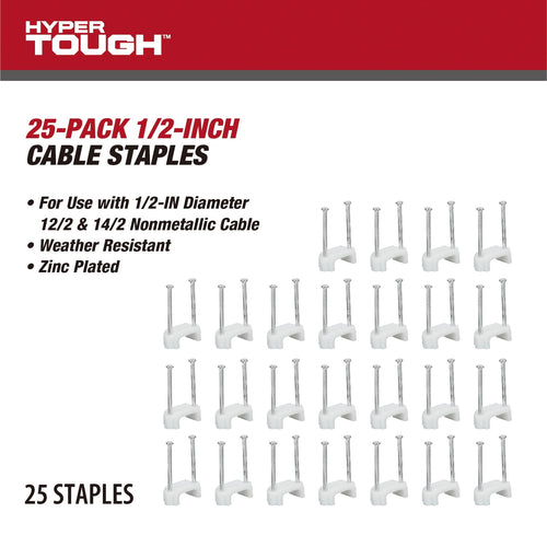 Hyper Tough 25-Pack 1/2-inch Cable Staples, White - Image 2