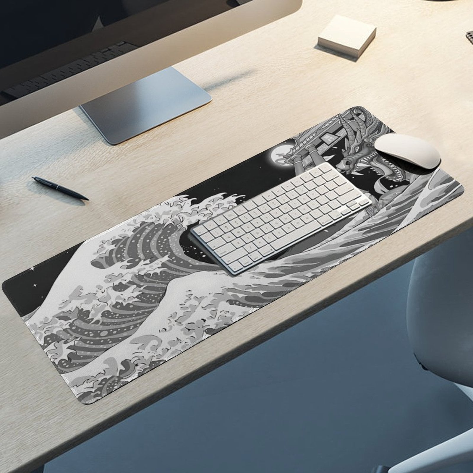 Gaming Mouse Pad Waves Sea Dragon Mouse Pad 31.5x11.8 Inch, Extended XL Computer Desk Mat Waterproof Non-Slip Long De... - Image 5