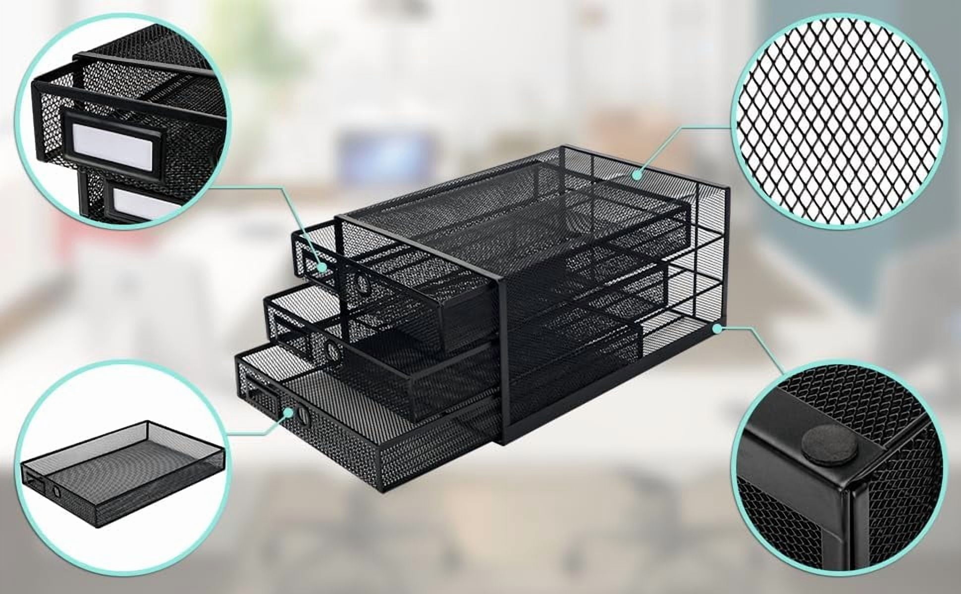 Wire Mesh Desk Organizer 3 Drawer Sorter - Black - Image 5