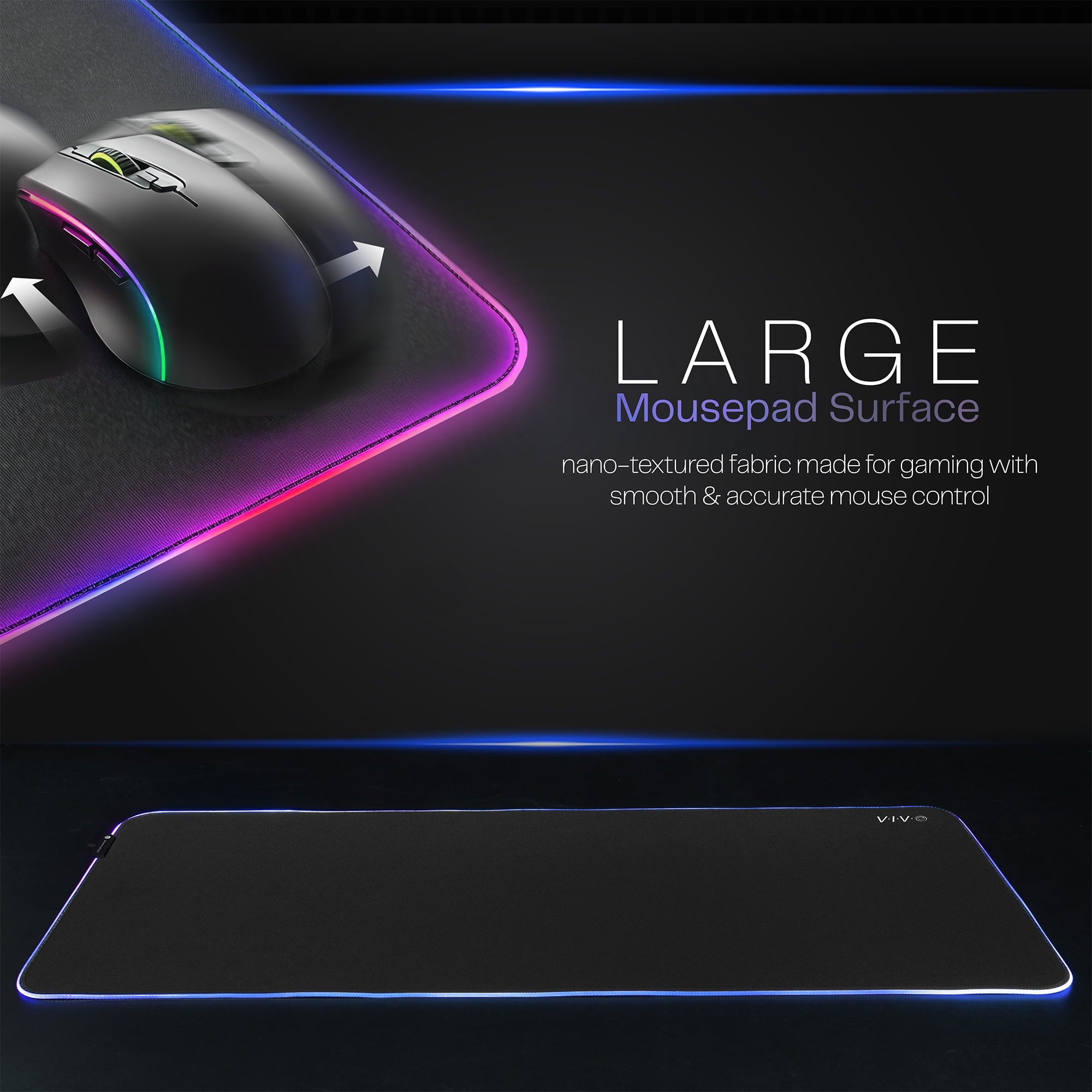 VIVO Black 60" x 24" RGB Desk Pad - Image 2