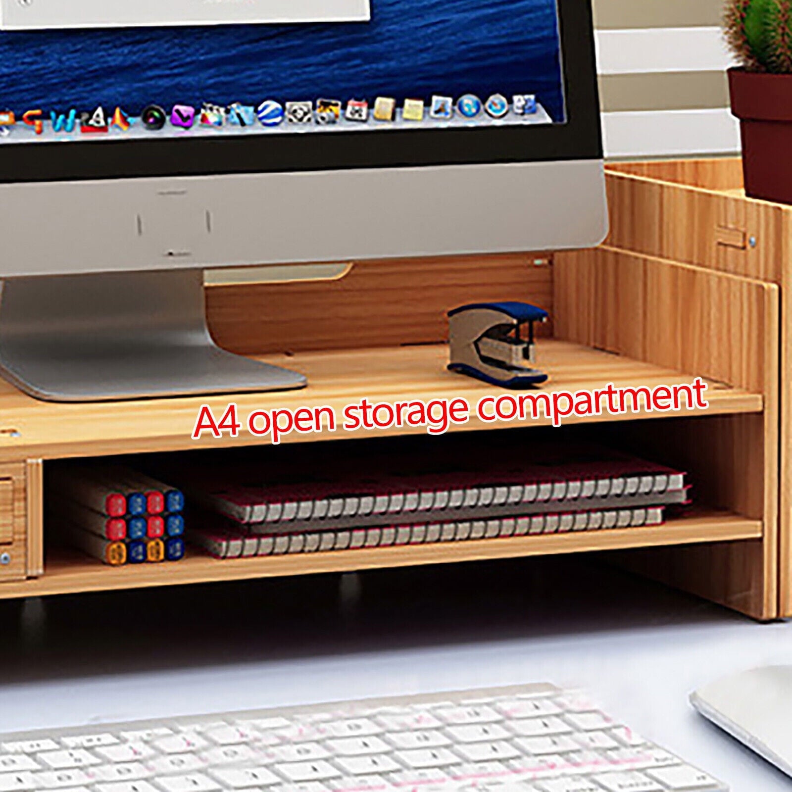 Wooden Desk Organizer with Drawers Office Supplies Computer Desktop Tabletop - Image 3
