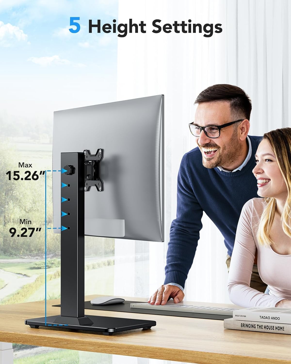 Mount for 13 to 34 Inch Screens, Holds up to 44lbs, 5 Height Options, Swivel Desk Riser With 360 Rotation, 75x75mm/10... - Image 3