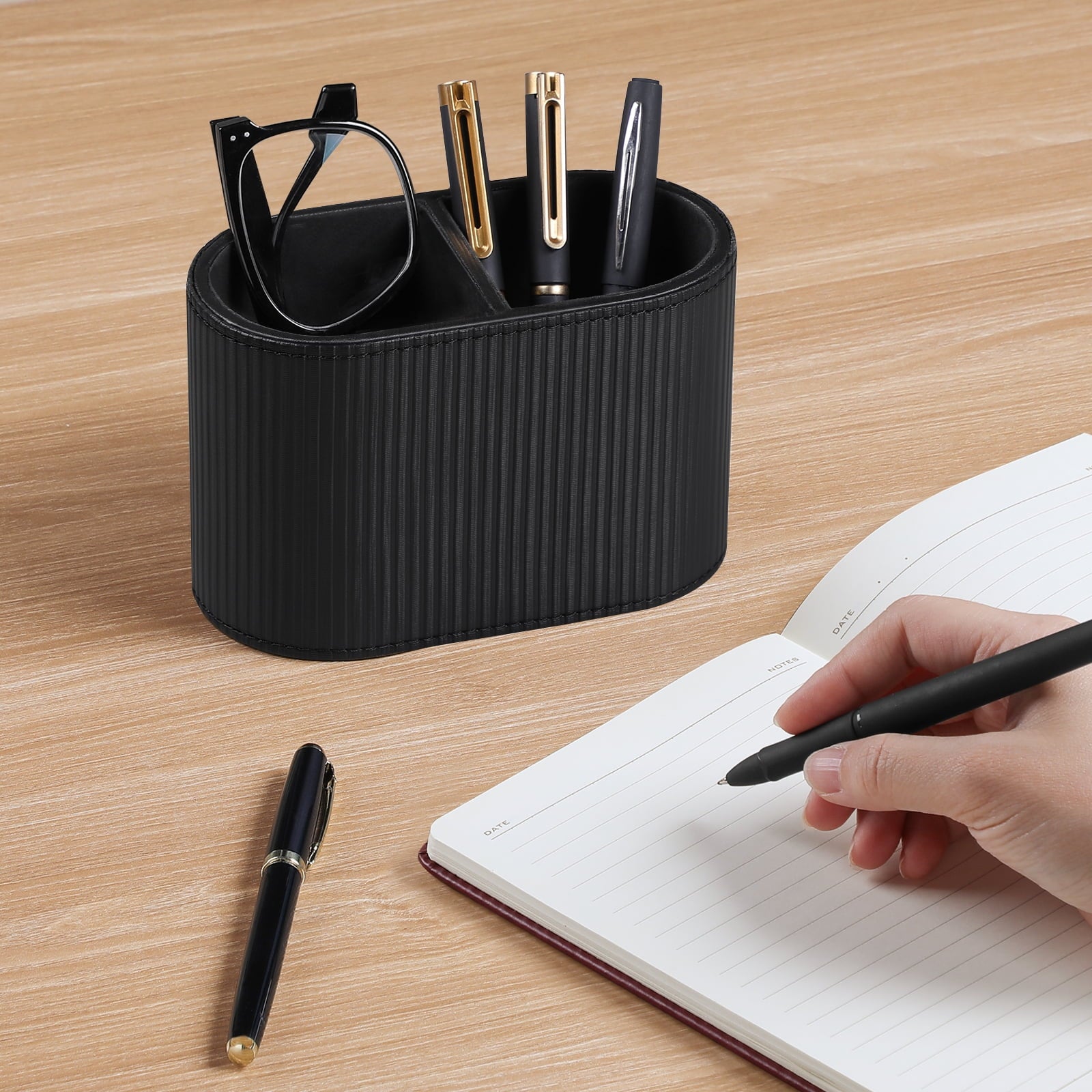 PU Leather Pen Holder for Desk, Small Remote Control Holder Pencil Cup Multifunctional Desktop Organizer Caddy for Ho... - Image 3