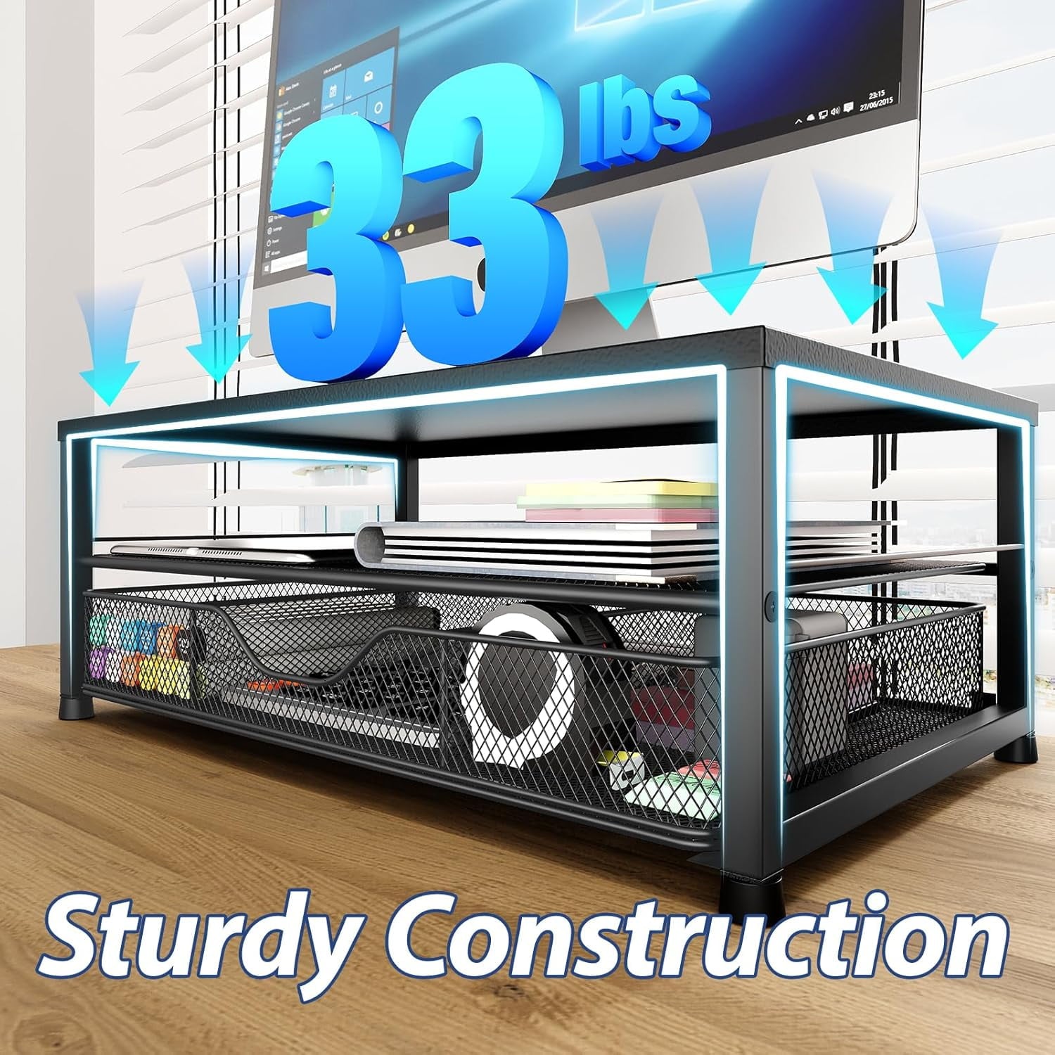 and Accessories, 2-Tier Computer Monitor Stand Riser with Drawer and 2 Pen Holders, Office Accessories for Office Sup... - Image 5