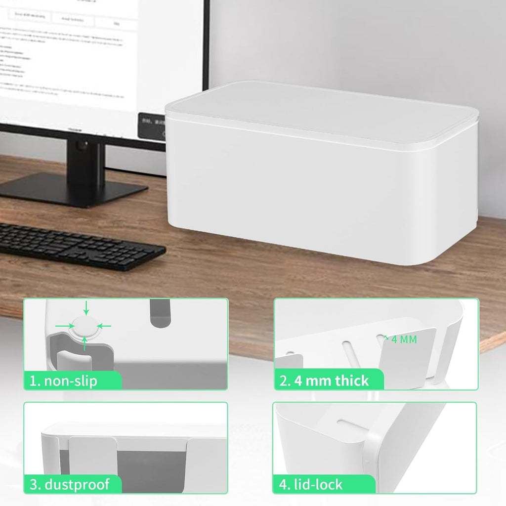 Cable Management Box, Cord Organizer Box for Table, Hide Power Strips & Cords 2-Pack - Image 4