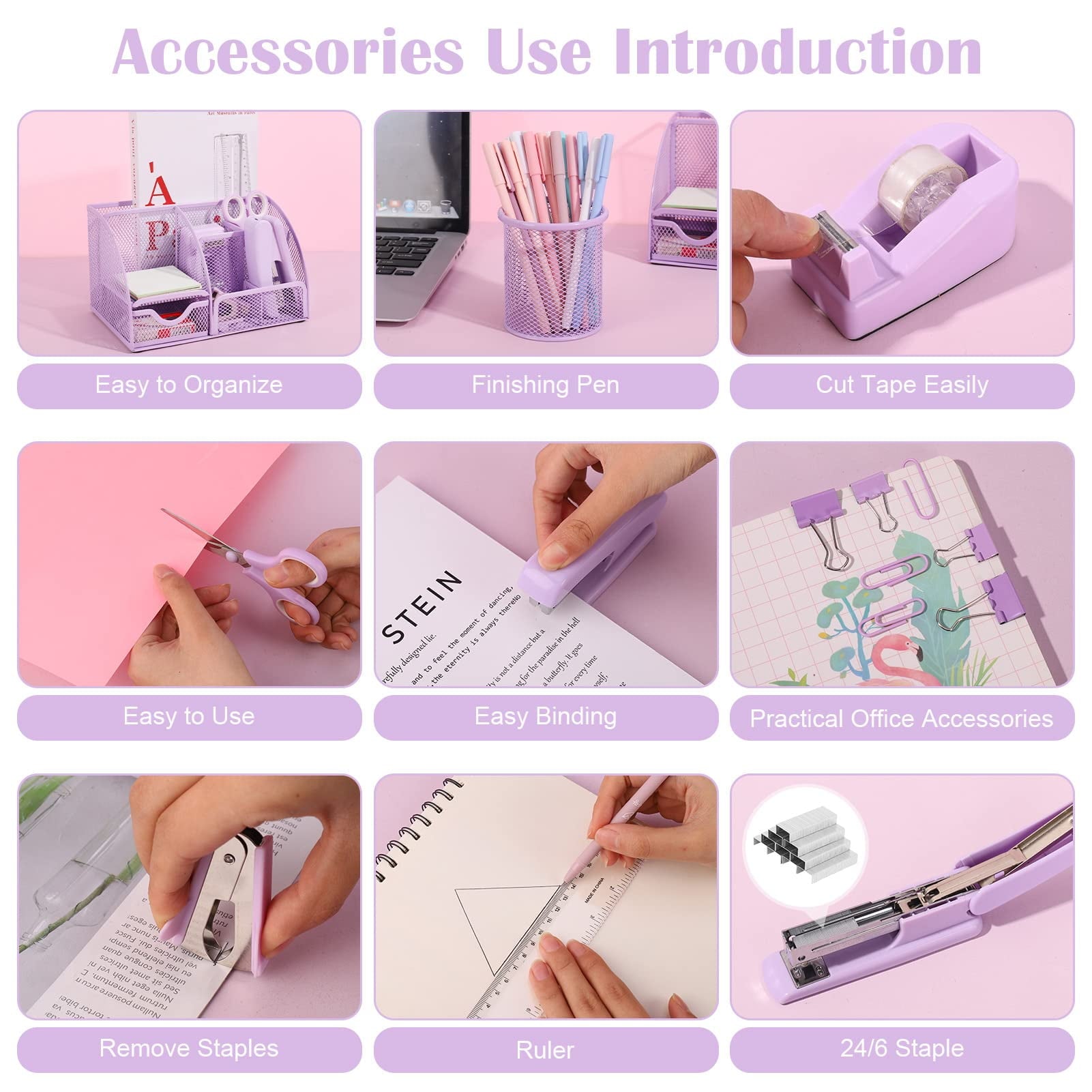 Desk Organizer and Accessories, Office Supplies 7 Compartments Desk Organizer with Stapler, Tape Dispenser, 1000 Stap... - Image 6
