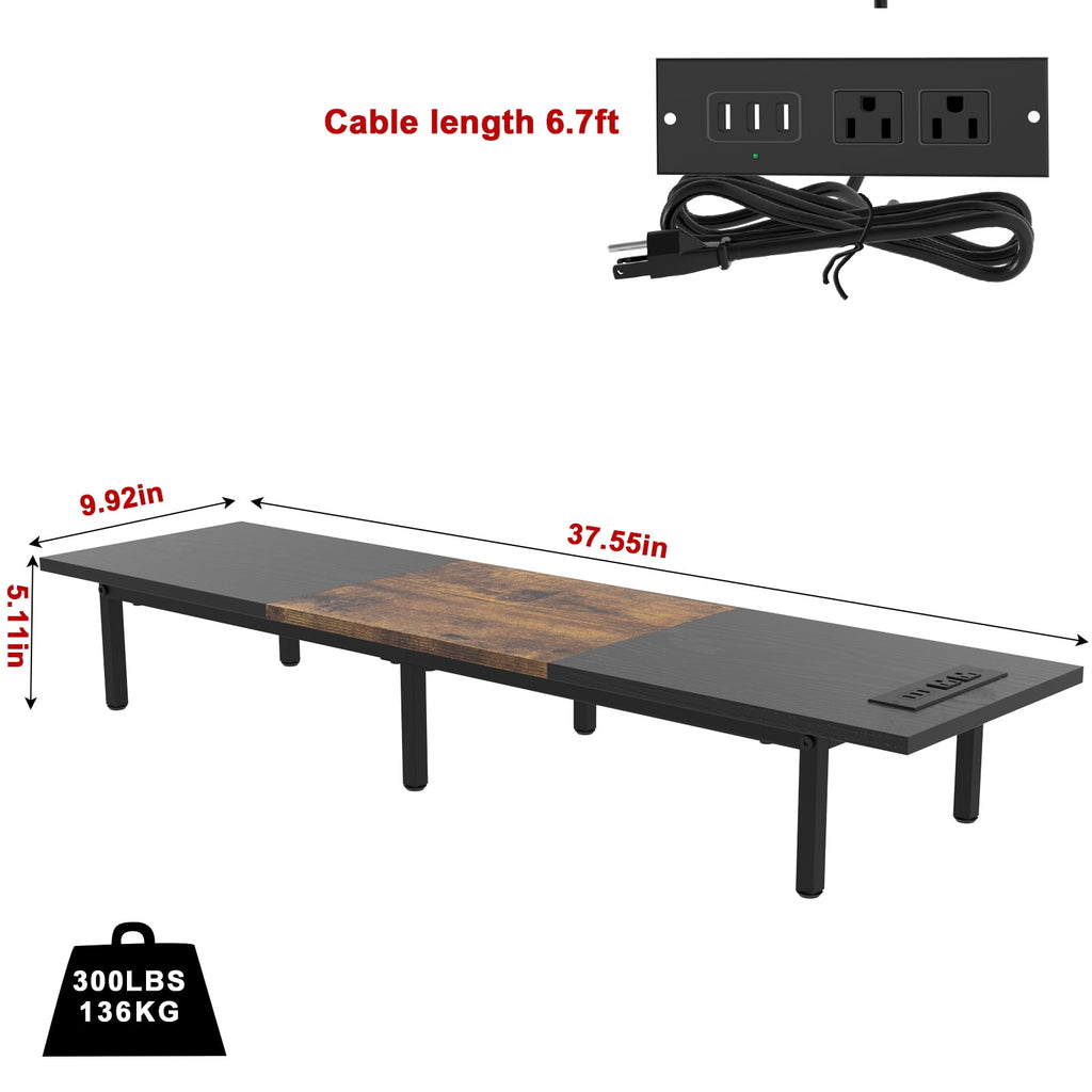 Dual Monitor Stand Riser with Charging Station, 37.55 Inch Wide Monitor Shelf with USB Ports for Computer, TV, Laptop - Image 2