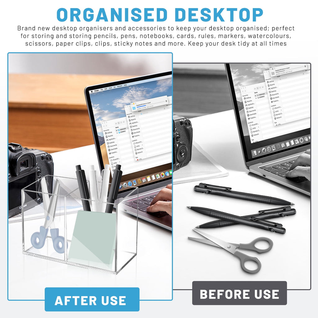 2Pcs Acrylic Pen Holder for Desk, 2 Compartments Clear Makeup Brush Holder Organizer, Pen Cup for Pencil Marker - Image 6