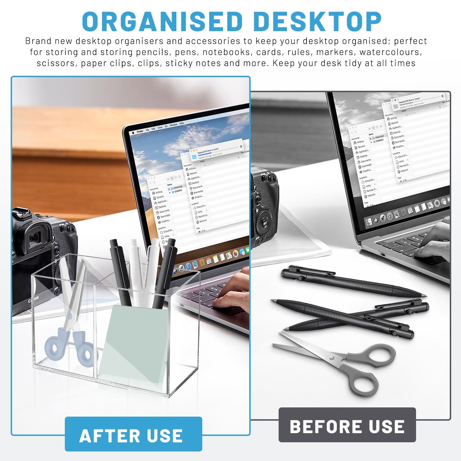 2Pcs Acrylic Pen Holder for Desk, 2 Compartments Clear Makeup Brush Holder Organizer, Pen Cup for Pencil Marker - Image 6