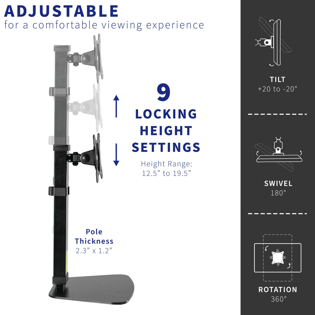 Tall Single Monitor Mount Height Adjustable Stand | Fits 1 Screen up to 32" - Image 4