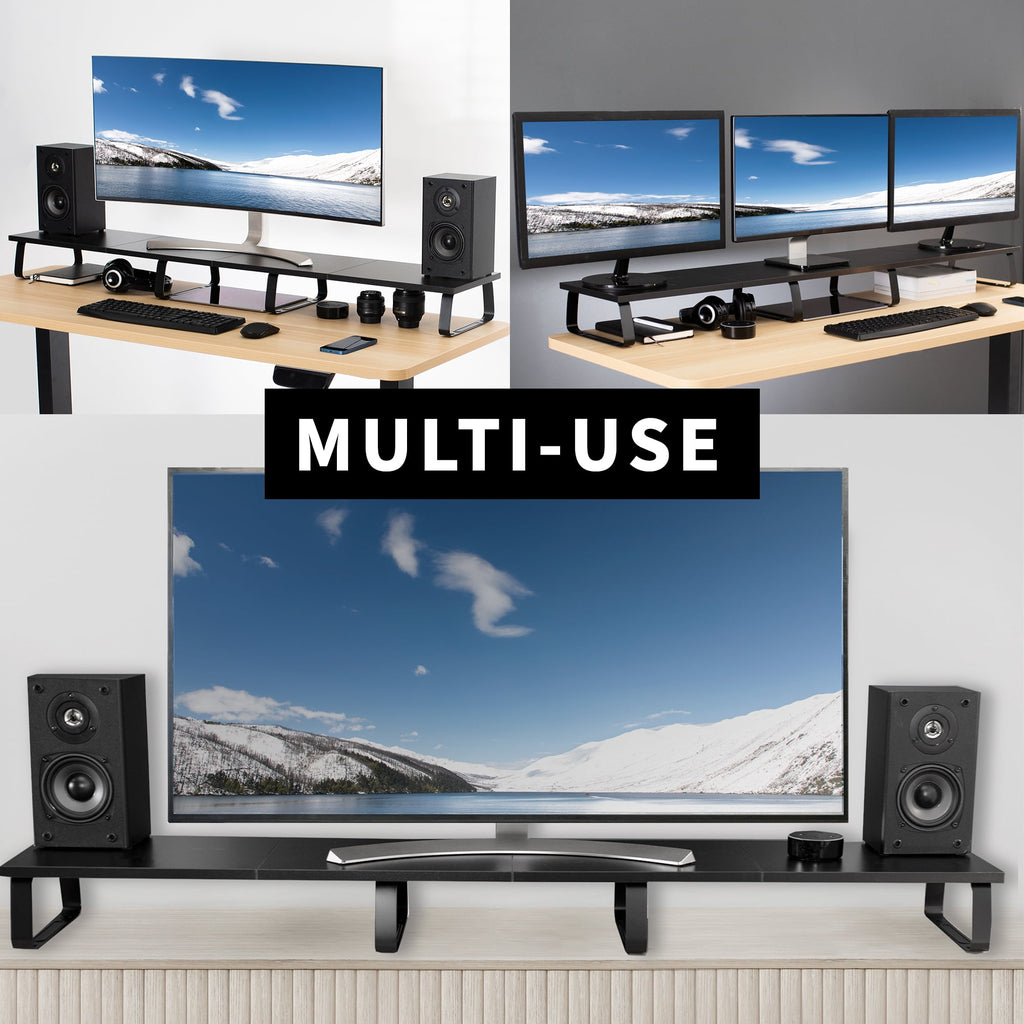 VIVO Black Wood 55" Wide Desktop Stand Ergonomic TV Monitor Riser Desk Organizer - Image 6