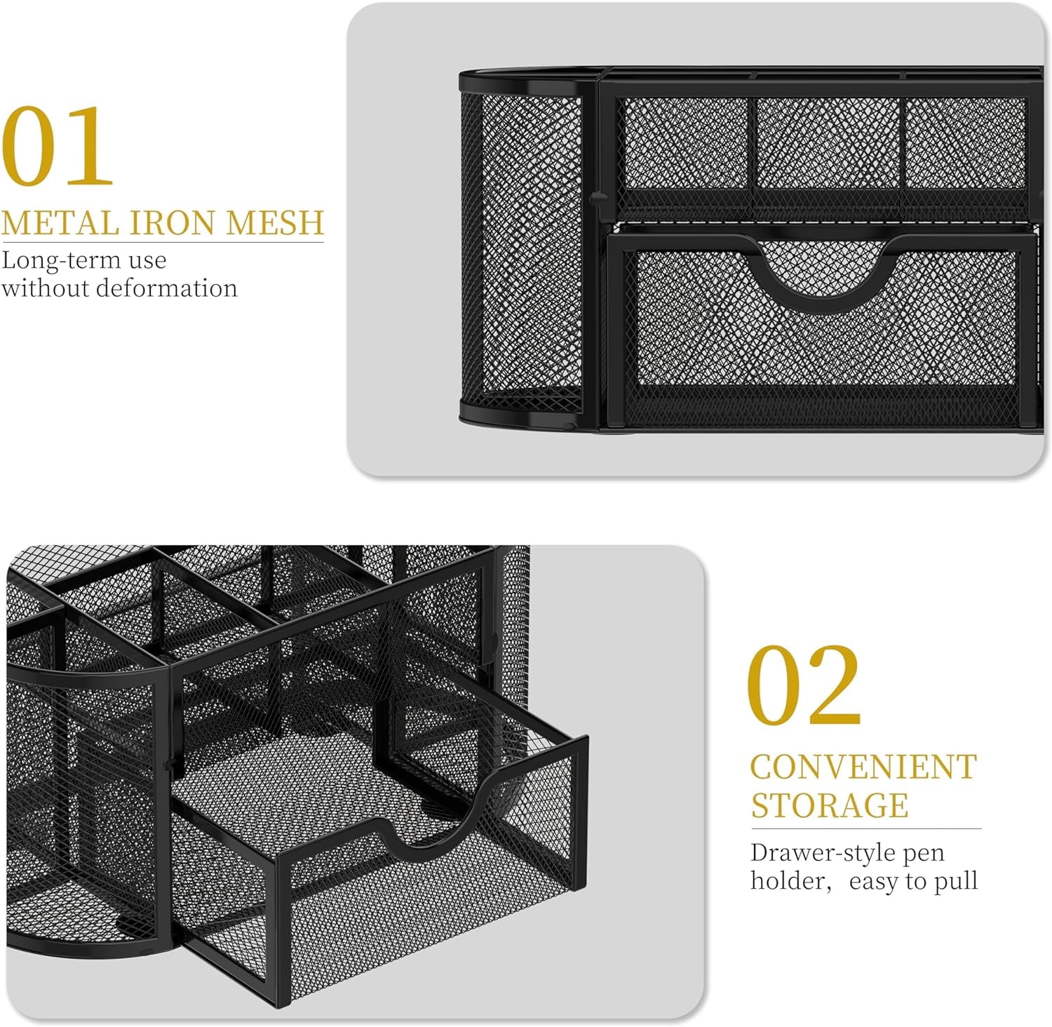 Small Mesh Desk Organizer with Drawers, Desk Accessories with 9 Compartments, Makeup Organizer, Black - Image 5