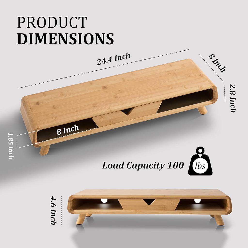 Bamboo monitor stand, no assembly required, exquisite monitor stand with drawer - Image 2