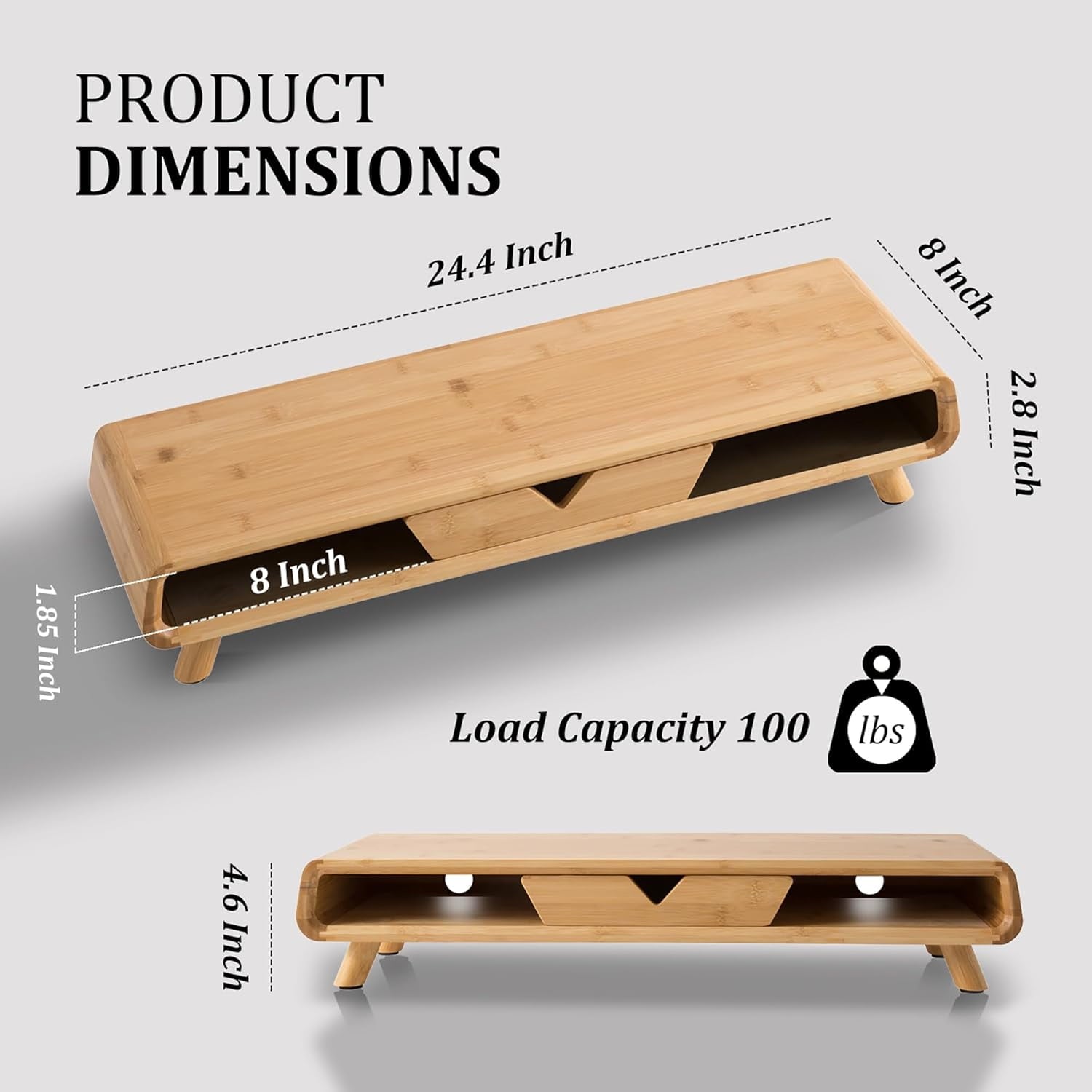 Bamboo monitor stand, no assembly required, exquisite monitor stand with drawer - Image 2