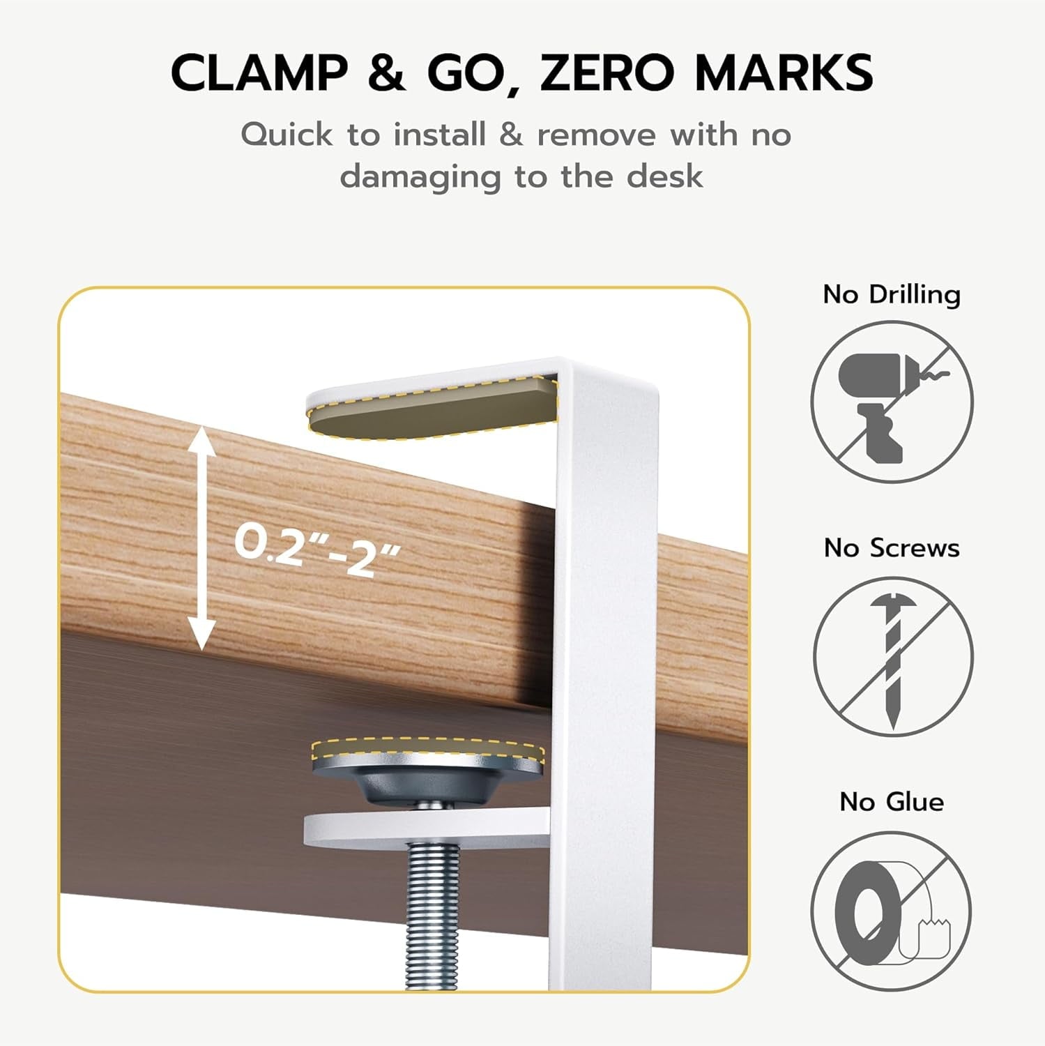 17"-28.7" Extendable Under Desk Cable Management Tray with Cable Slots Clamp On Cord Organizer White - Image 2