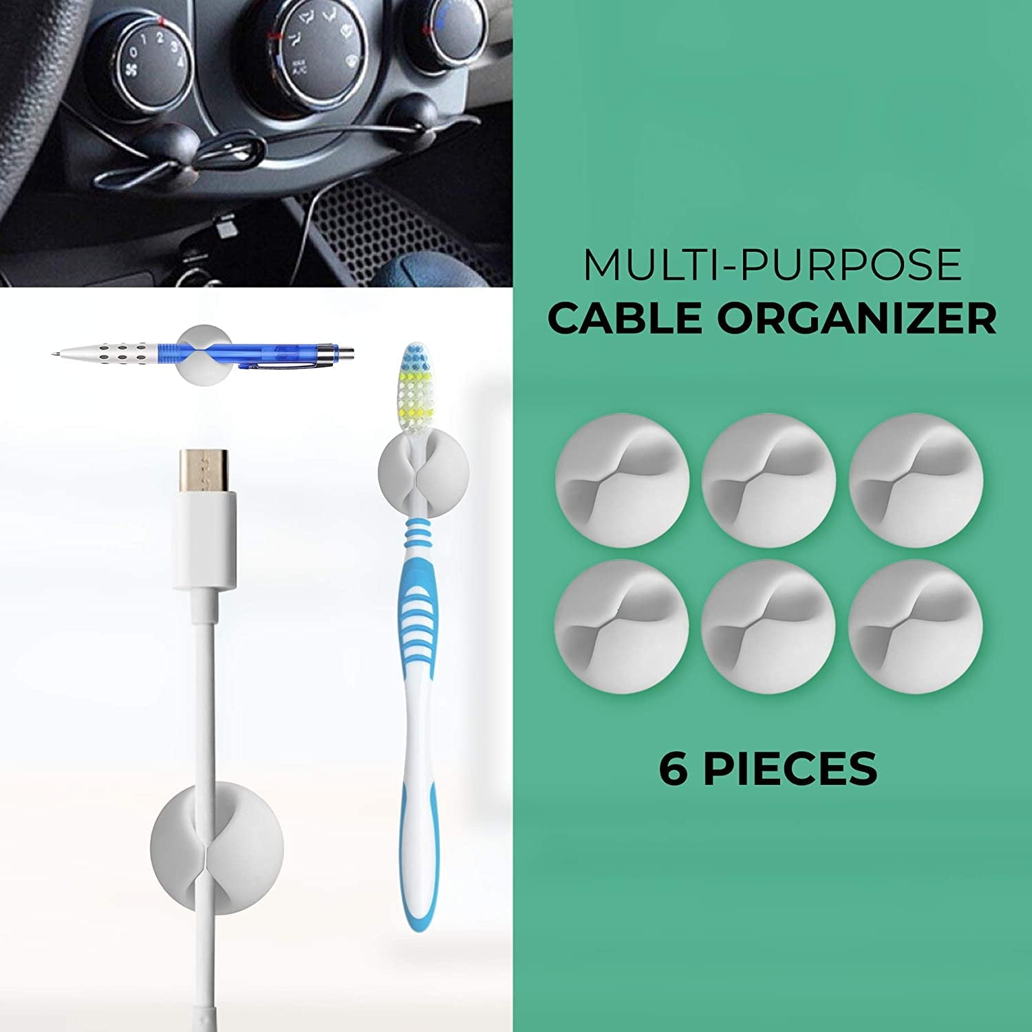 (Pack of 6) Cable Clips, Cord Keeper, Cord Management System with 3M Adhesive, Desktop Cable Organizer & Computer, Electrical, Charging or M - Image 5