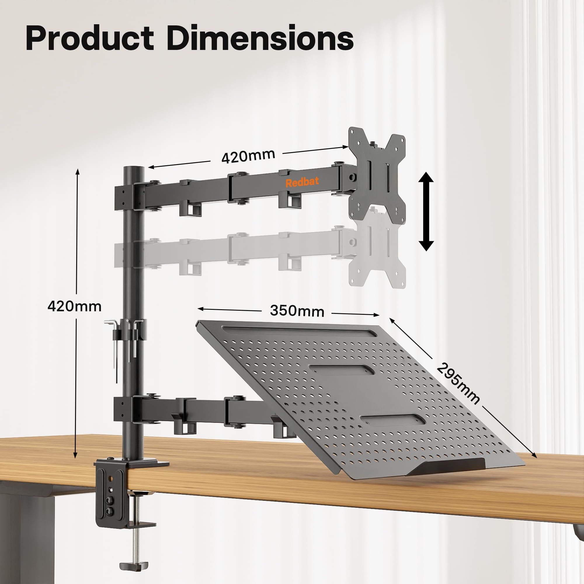 Monitor and Laptop Mount Stand, Fully Adjustable Monitor Arm with Vented Tray for 13" to 32" LCD Screens and Notebook... - Image 5