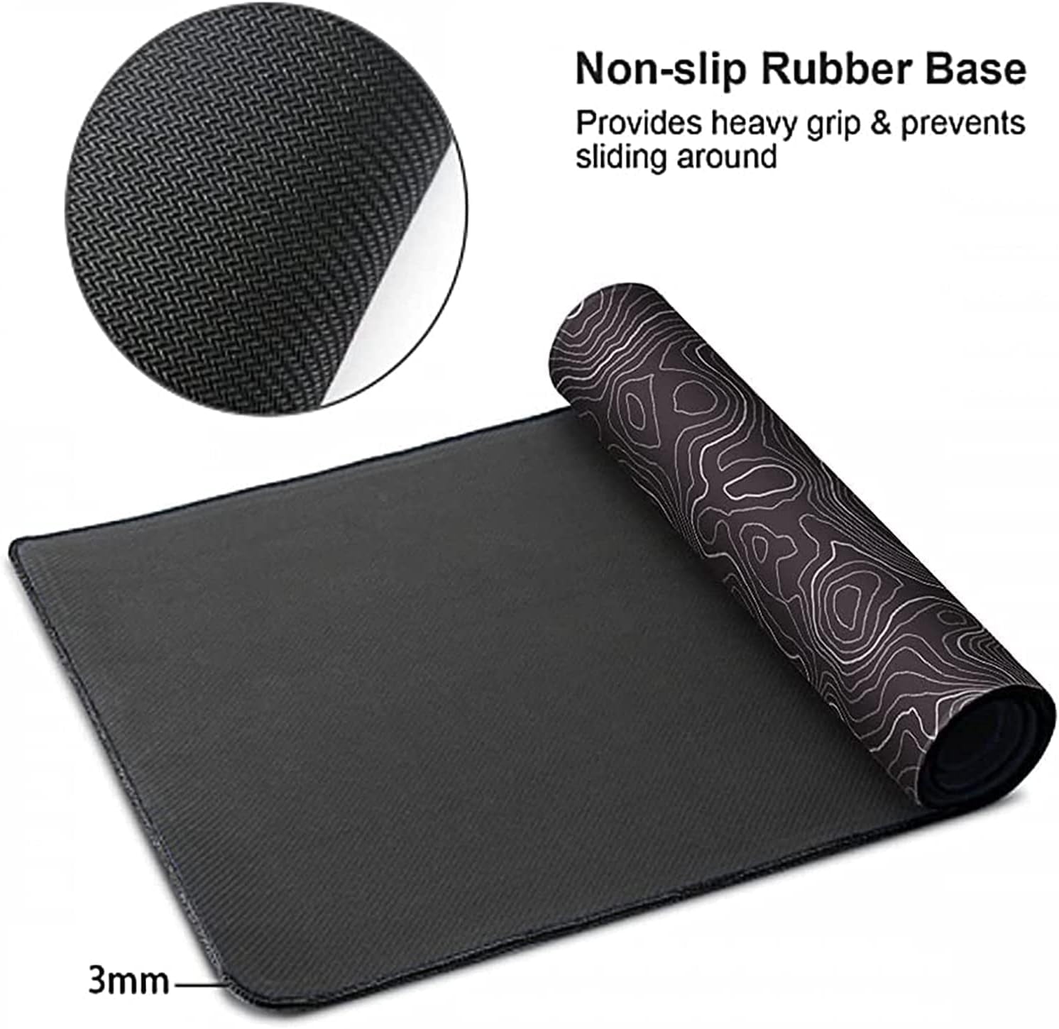 Large Mouse Pad Mat (35x17 in) Extended Gaming Mouse Pad with Non-Slip Rubber Base,Background Topographic Map Lines C... - Image 3