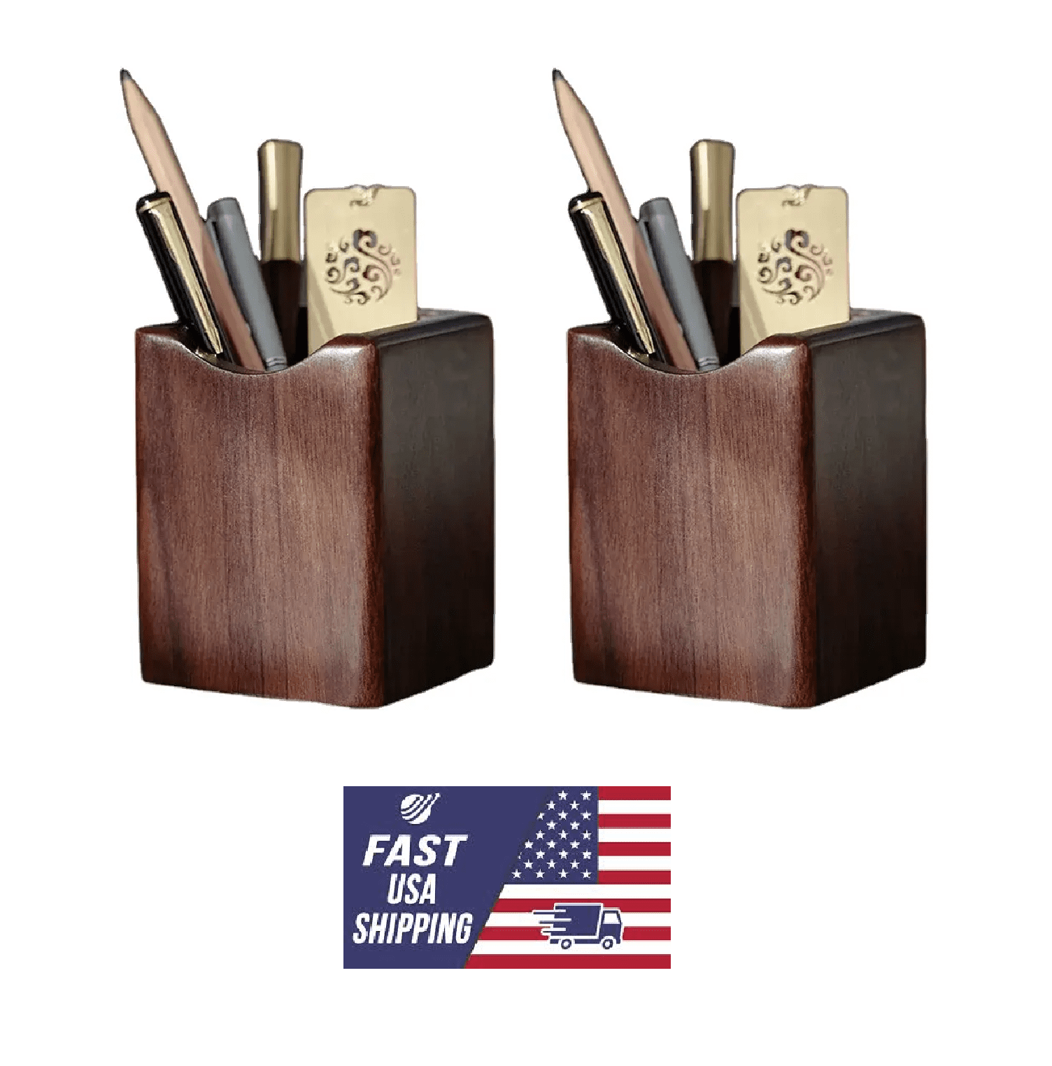 2 Pack Handmade Wood Pen Pencil Holder Stand Multi Purpose Natural Wood Pencil Cup Pot Desk Organizer Storage Box - P... - Image 3
