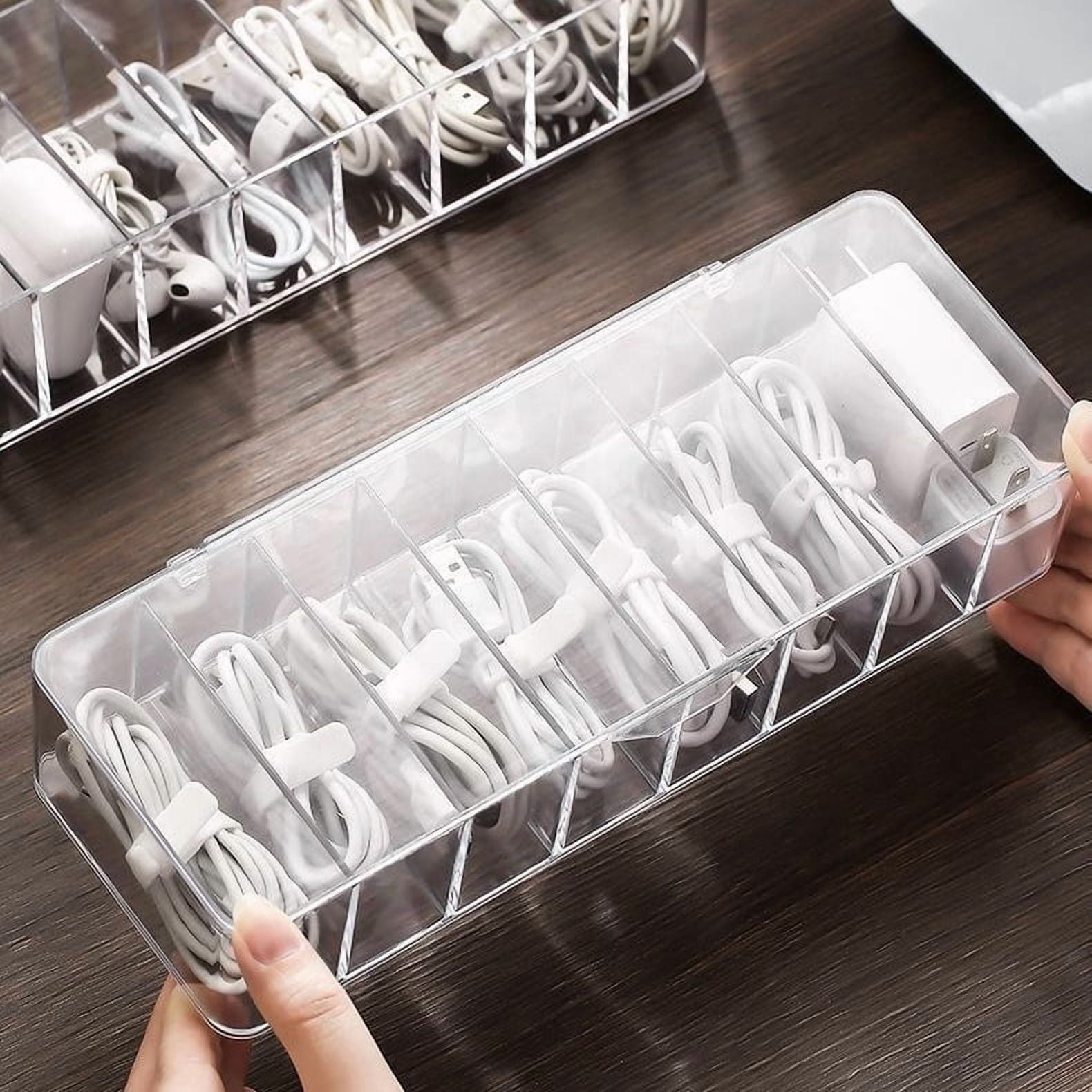 ChoovyShop Cable Organizer Box with Lid, Clear Plastic Charger Cord Adapter Organizer, Accessories Storage for Home D... - Image 2