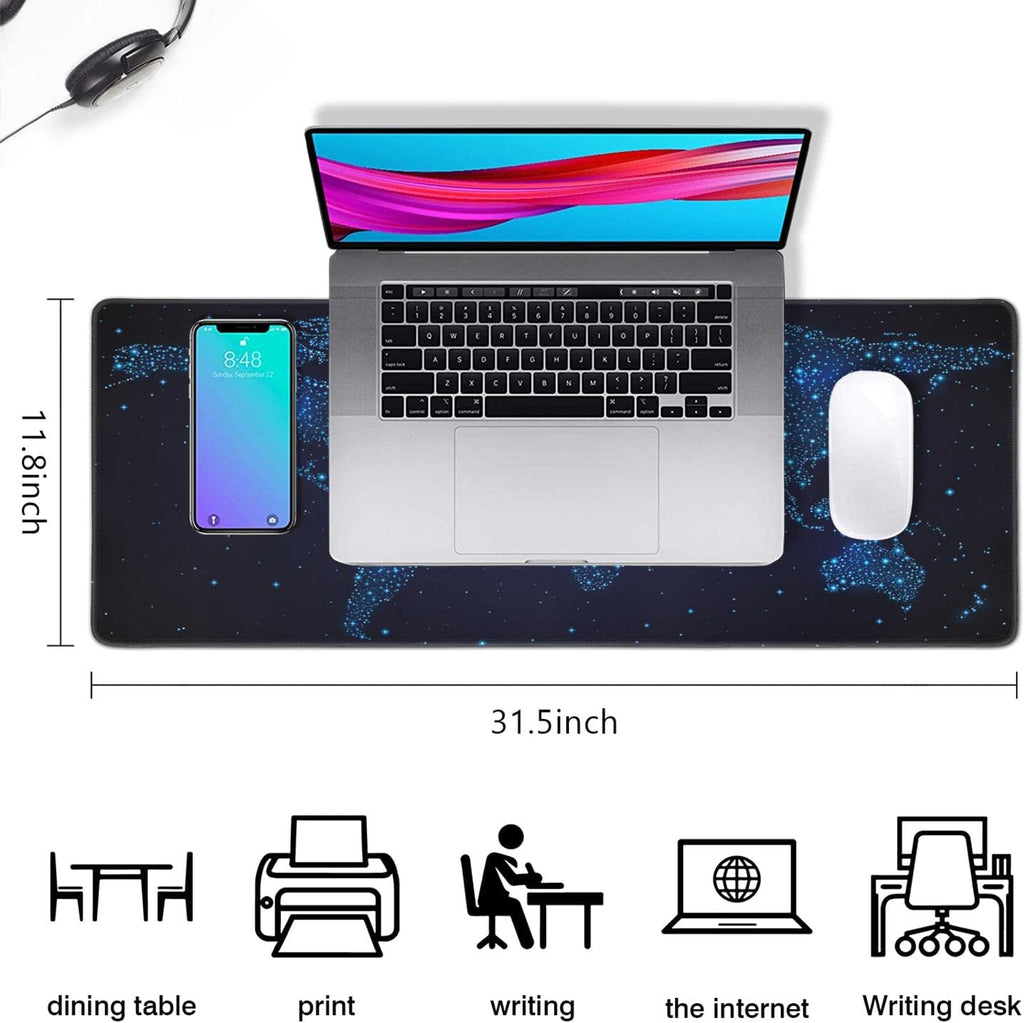 Stars World map Mouse pad (31.5x11.8 in) Extended Gaming Mousepad Non-Slip Rubber Base Desk mat for Desktop with Stit... - Image 4