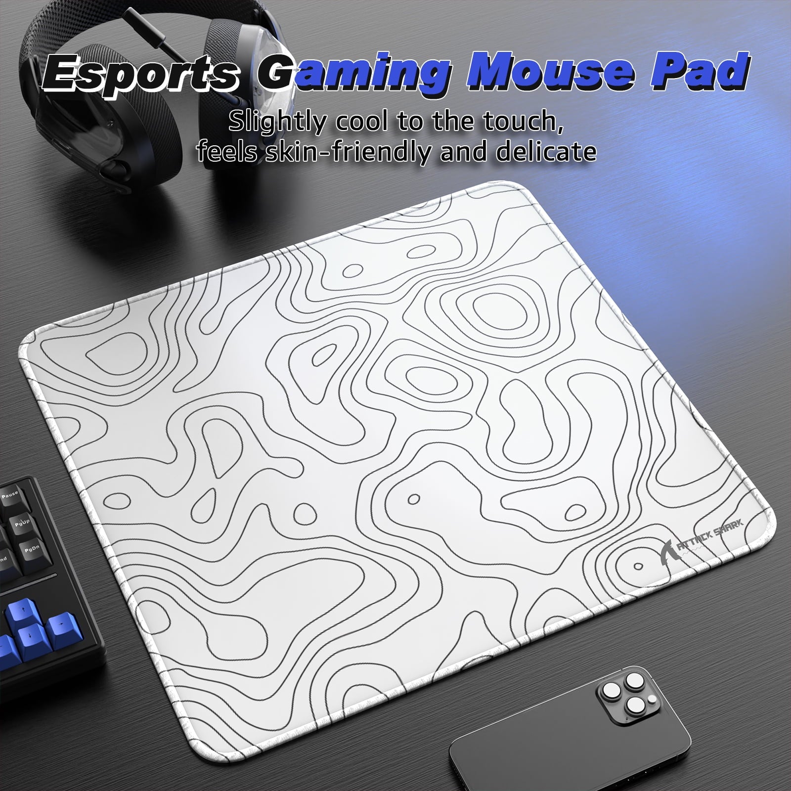 ATTACK SHARK CM02 Gaming Mouse Pad for Esports Speed Large Mouse pad for Desk Waterproof Surface Stitched Edges and Anti-Slip Rubber Base Si