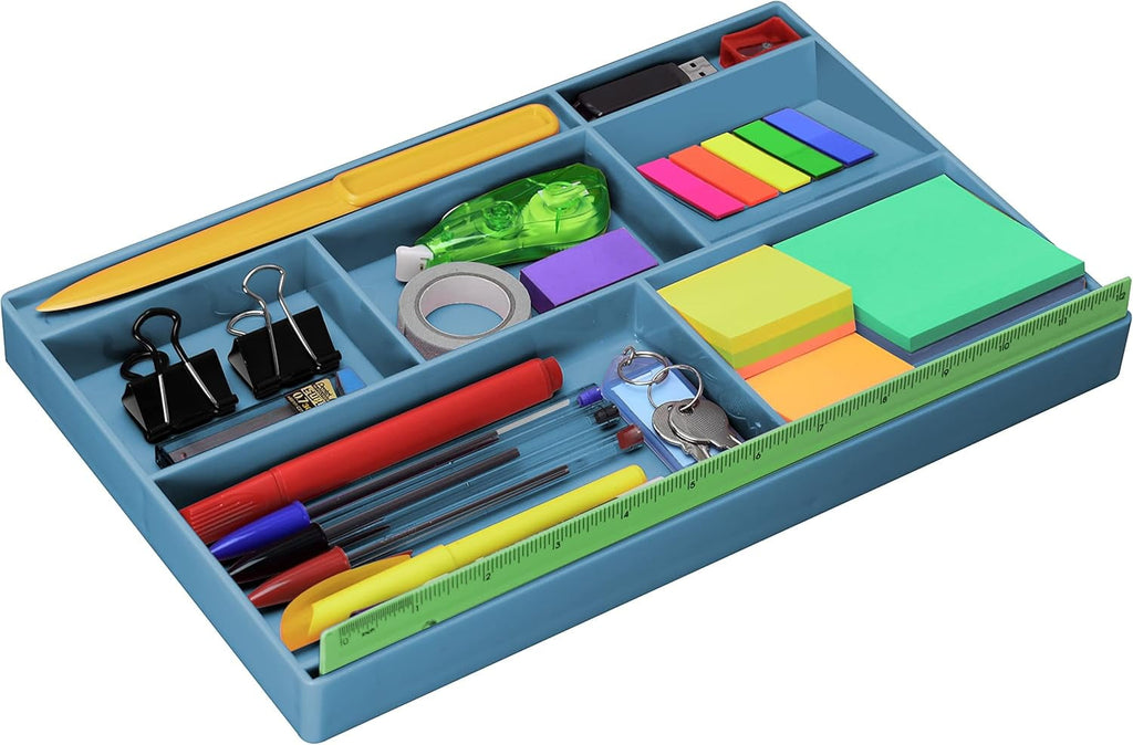 Desk Drawer Organizer Tray with 8 Compartments Multi-Purpose Bin for Office Supplies, Makeup, and Accessories Fits in...