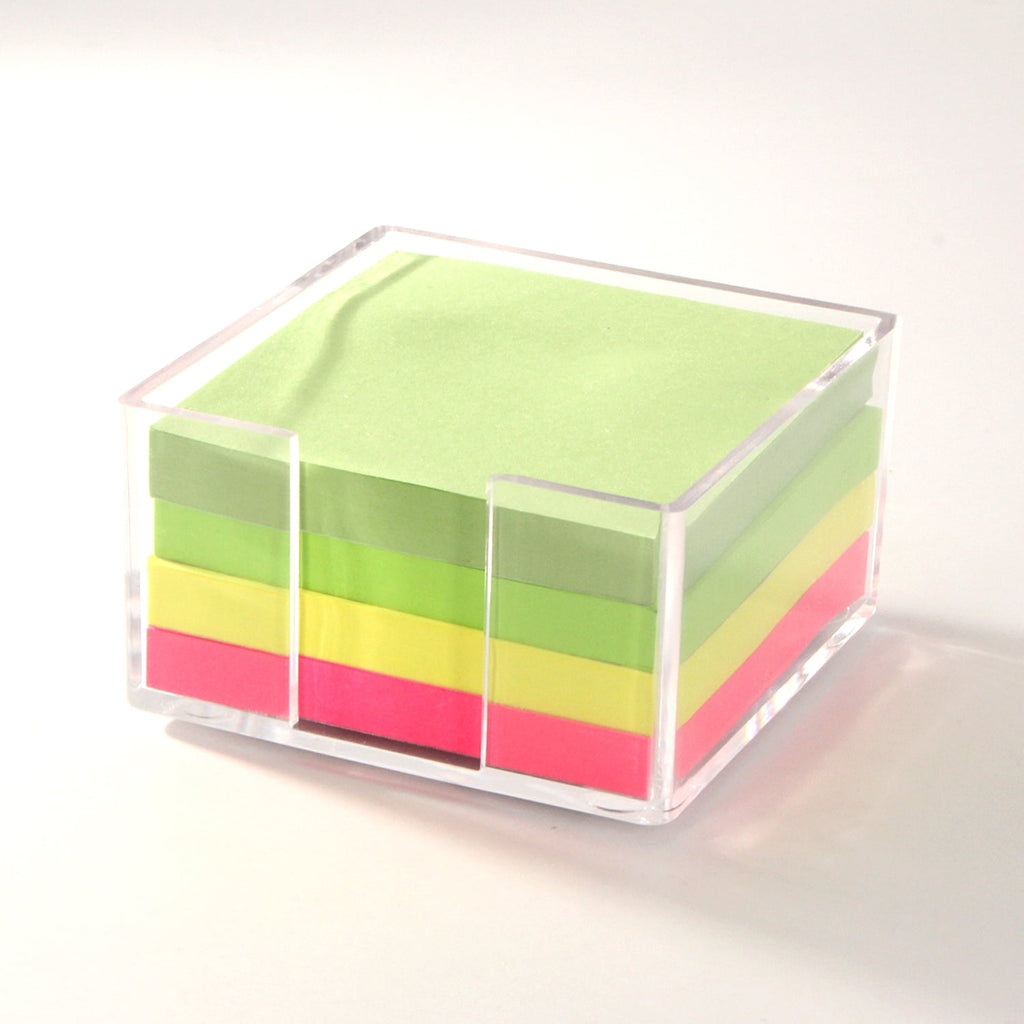 Style-Carry Acrylic Sticky Note Holder with 4 Pads Sticky Notes, 3 x 3 inch Clear Notepads Dispenser for Office Desk Organizer and Accessori