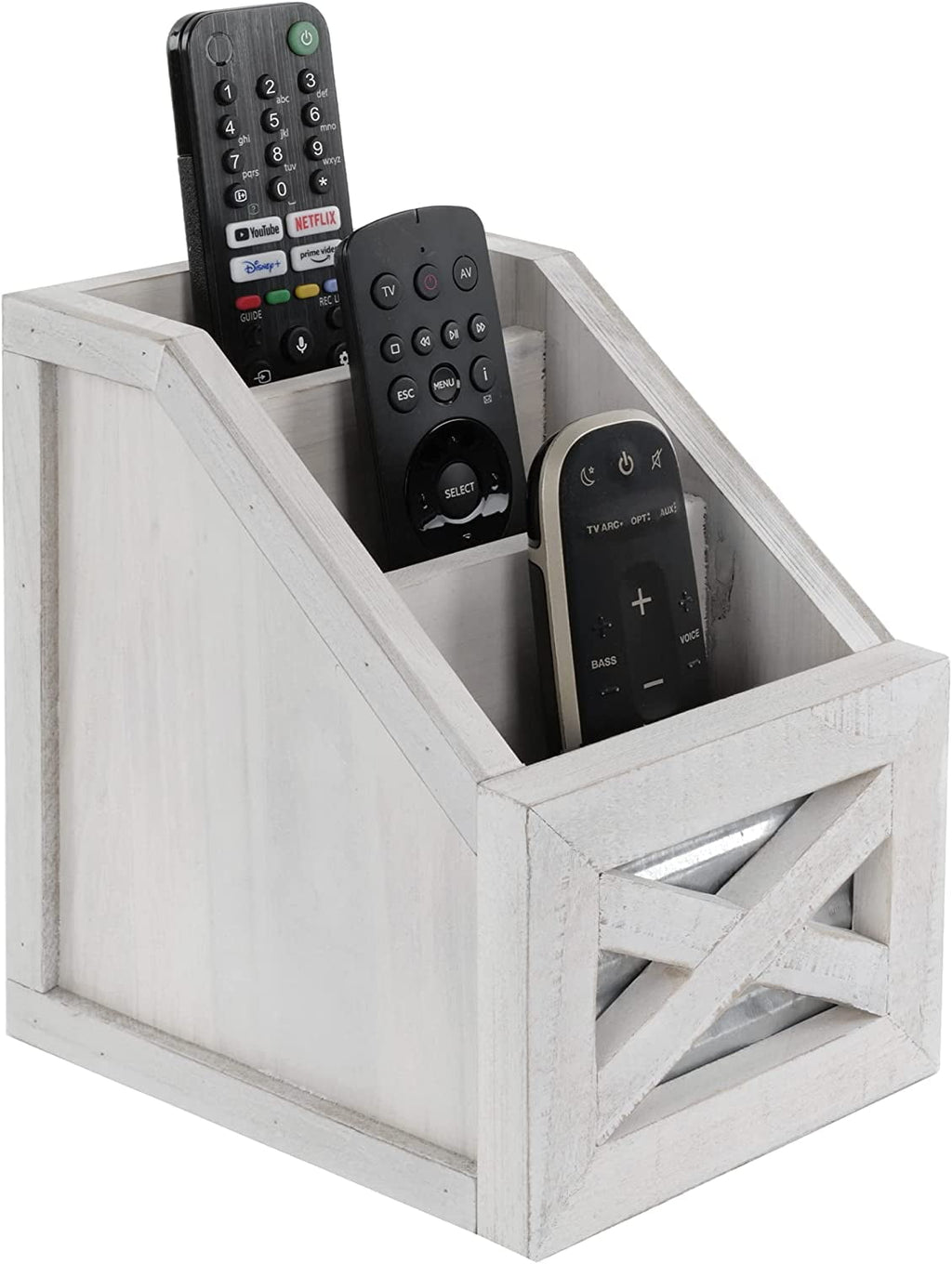 Rustic Remote Holder - Farmhouse Desk Organizer, Barn Door Remote Holder, Desktop Organizer - 3-Slot Multiple Compart...