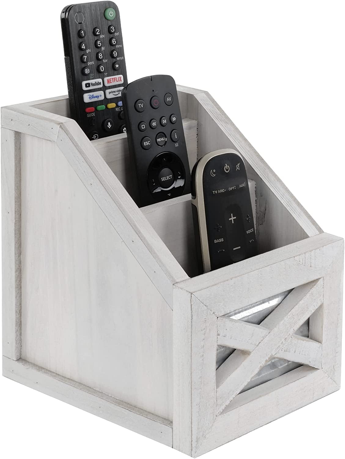 Rustic Remote Holder - Farmhouse Desk Organizer, Barn Door Remote Holder, Desktop Organizer - 3-Slot Multiple Compart...