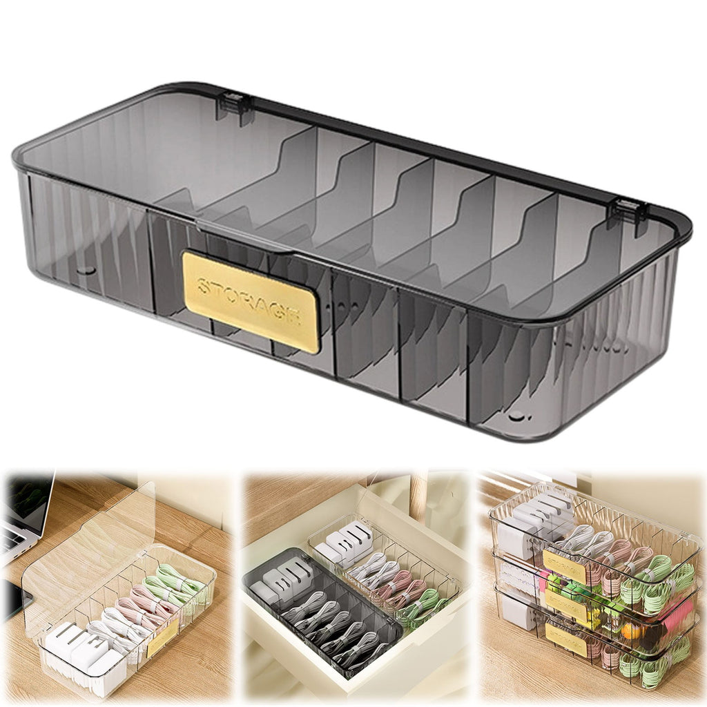 Cable Storage Box Cable Organizer Box Cable Management Box Charger Cable Cord Storage Organizer Box with Lid, Easy St...